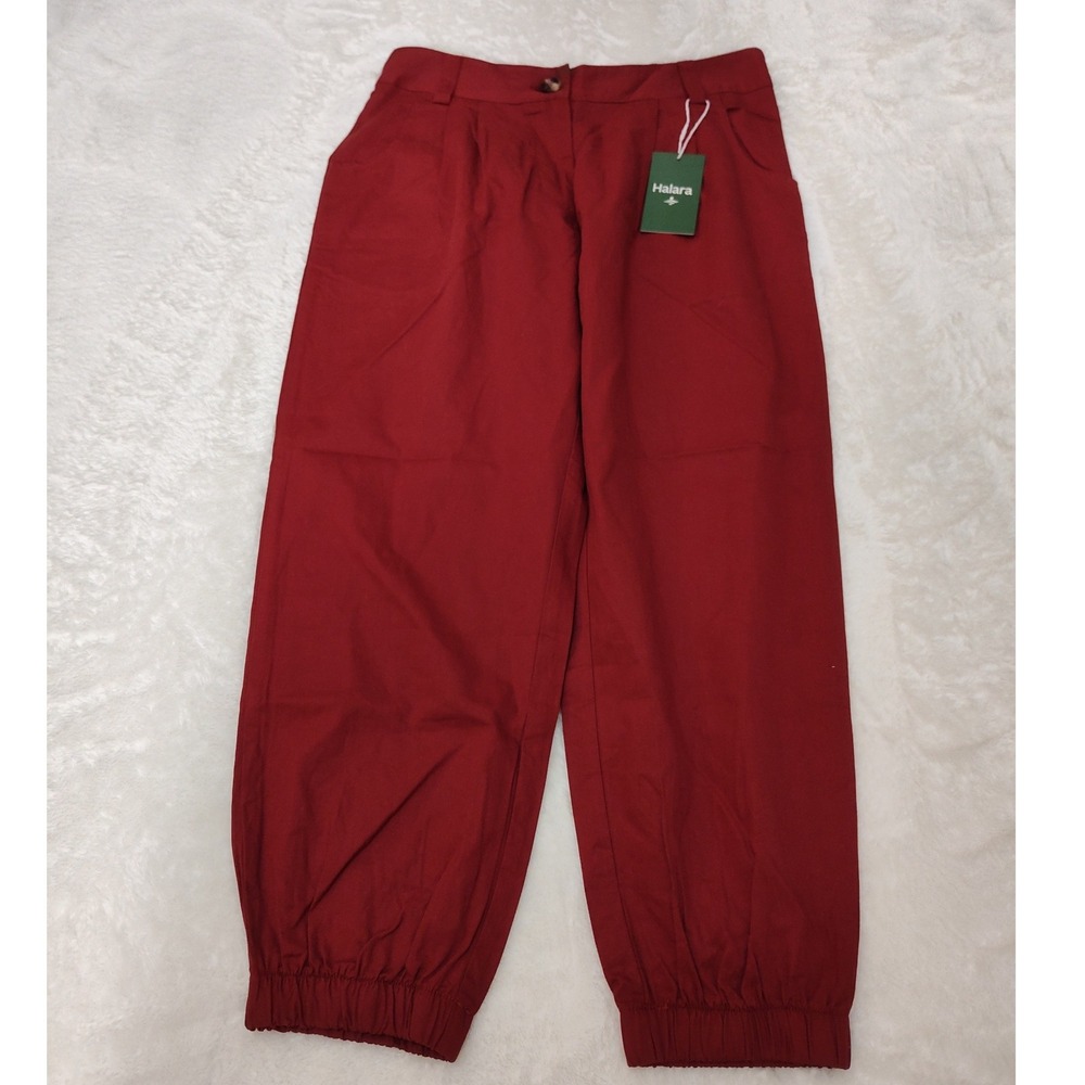 Halara Womens Red 100% Cotton Elastic Cuff Jogger Pants Size Medium NWT